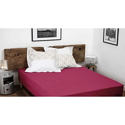 Image de HOME LINGE PASSION, Drap Housse Fuchsia BAIKAL 90x190 +30 cm 100% Coton 57 Fils (Label Oeko TEX)