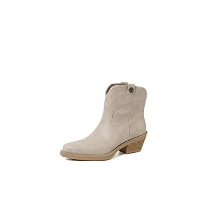 Image de QUEEN HELENA Texani Bottines Camperos à Talons Bas Cowboy Brodées Bout Western Femmes X28 102, beige, 37 EU