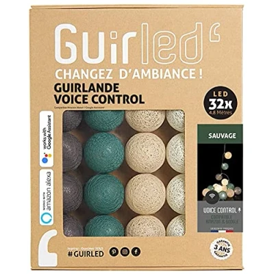 Image de GuirLED Guirlande lumineuse boules coton LED USB Commande Vocale Amazon Alexa &amp; Google Assistant Programmable à l&#039;infini Adaptateur secteur 2xUSB inclus 32 3.2m Sauvage