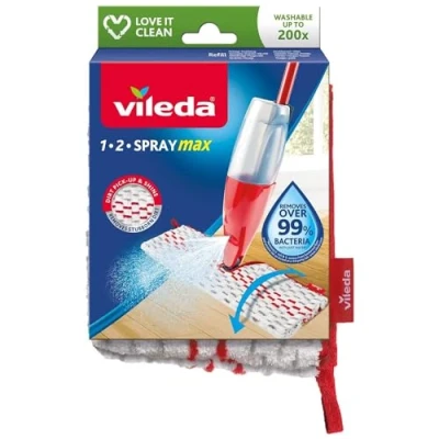 Image de Vileda Recharge 12 Spray Max, Paquet de 1, 100% microfibre, officielle compatible avec le balai 1 2 Max Vileda, Blanc