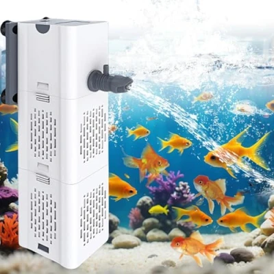 Image de Asfrode Filtre Aquarium 6W 500L/H Pompe Silencieux éponge Intérieur à avec 2 Sortie d&#039;eau pour 20 500L Fish Turtle Tank