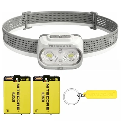Image de Nitecore UT27 2024 Pro (version 2024) Lampe frontale légère à double faisceau avec 2 piles HLB1500, étiquette (gris)