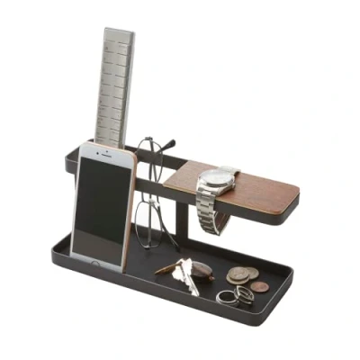 Image de Yamazaki Barre de Bureau Organiseur en Bois et Acier, Noir, Taille Unique