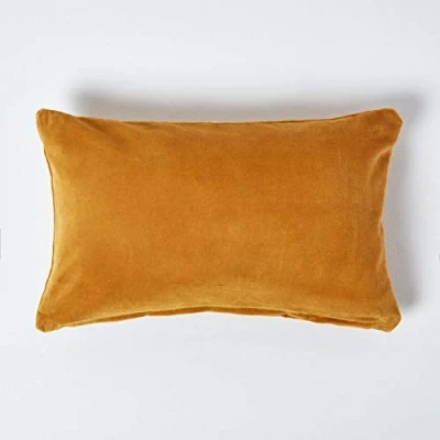 Image de HOMESCAPES Housse de Coussin en Velours rectangulaire 100% Coton uni Jaune Moutarde, 30 x 50 cm