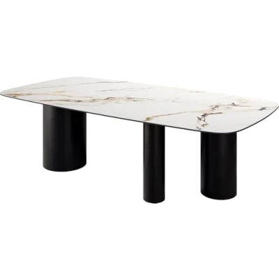 Image de Table à manger Edge Boot 240x120 céramique Calacatta Luxe blanc doré gris Troa métal noir