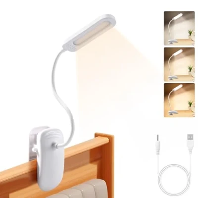 Image de Diboniur Lampe de Bureau Pince, Lecture LED Rechargeable, 360 Flexible Clip Enfant, 3 Couleur et Intensité Réglables pour Étude Travail, Luminosité Protection des Yeux