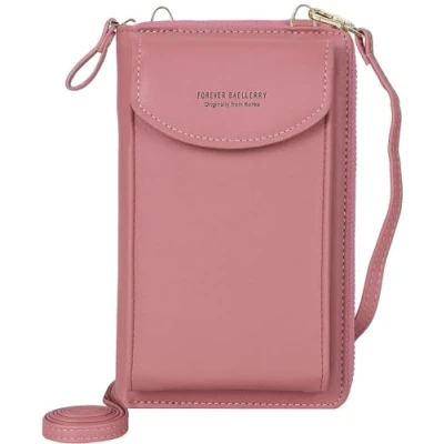 Image de RRANCharltu Portefeuille Femme Sac à Bandoulière pour Téléphone Portable Femmes Cuir PU Porte Monnaie Pochette Carte (Rose Foncé)