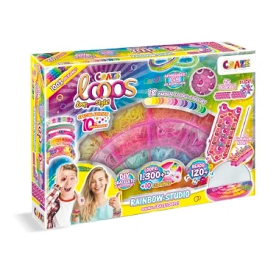 Image de CRAZE loops Rainbow Studio Lot de 1300 élastiques XXL et nombreux accessoires Kit bricolage Pour enfants fabriquer soi même des colliers, bagues bracelets