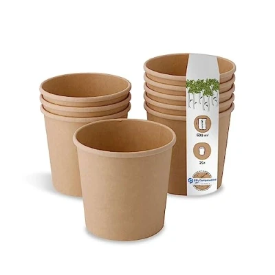Image de BIOZOYG Bio Gobelets en papier aliments carton kraft marrons I compostables à emporter glace 25 jetables biodégradables 600ml