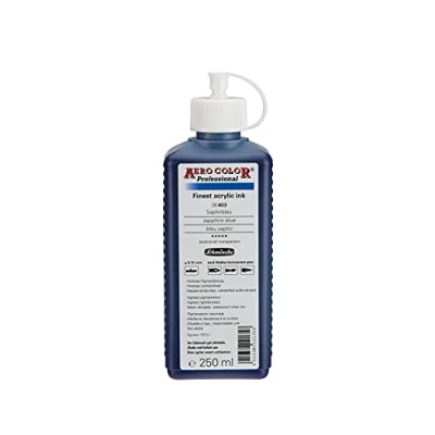 Image de Schmincke AERO COLOR® Professional, Bleu saphir 250 ml, 28403027, peinture acrylique fluide, riche en couleur pour la acrylique, l&#039;aérographie, les techniques mixtes et l&#039;encre acrylique.