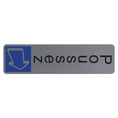 Image de Exacompta Réf. 67157E 1 Plaque de porte adhésive verticale Poussez murale imprimée signalisation Sur tous supports Aspect aluminium brossé Dimensions : 4,4 x 16,5 cm