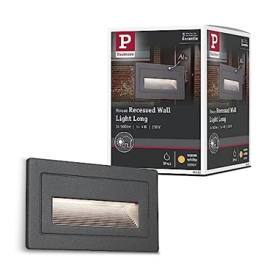 Image de Paulmann 94383 Applique murale d&#039;extérieur LED encastrée longue IP65 103 x 58 mm carrée avec 1 4 W lampe extérieure noire en aluminium 3000 K