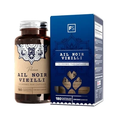 Image de FS Ail Noir Vieilli 180 Capsules D&#039;ail Inodore Haute Résistance 10,000mg D&#039;extrait par Capsule Sans OGM, Gluten et Allergène Fabriqué au Royaume Uni