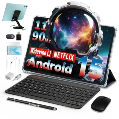 Image de TECLAST P50Case Tablette 11 Pouces 90 Hz, Android 15, 2.0 GHz Octa Core, 12 Go RAM 128 ROM/TF 4 TB, 7000 mAh/Widevine L1/BT5/GPS/OTG, avec Clavier+Crayon+étui+écouteurs 2025