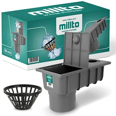Image de Millto™ Tuyau Drainage Gouttière Avec Filtre 110 mm Noir Drain d&#039;Eau Pluie Polypropylène Boîte Descente Connexion Latérale