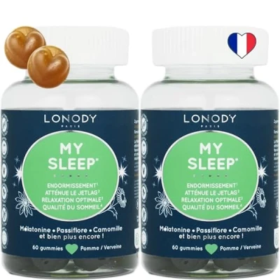 Image de Pack 2 mois Gummies Sommeil, Melatonine 1,9 mg, Complement Alimentaire pour Dormir, Endormissement Rapide, Relaxation, Tryptophane, Plantes, Formule Complète Fruitée, Sans Sucres, Made in France