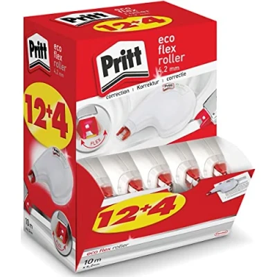 Image de Pritt correcteur ECO Flex Sideway, application latérale, réécriture immédiate, pointe flexible, largeur env. 4,2 mm, longueur 10 m, set économique de 16 rouleaux