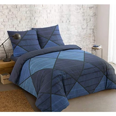 Image de Vision Parure Housse de Couette Harold Bleu 260x240cm avec 2 taies Assorties 65x65cm 100% Coton