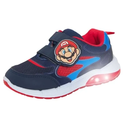 Image de Super Mario Brothers Baskets lumineuses pour garçon Nintendo avec lumières clignotantes, Bleu/rouge/blanc, 27 EU