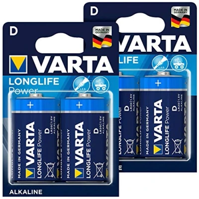 Image de Varta Longlife Power Lot de 4 piles alcalines type Mono/D/LR20 1,5 V
