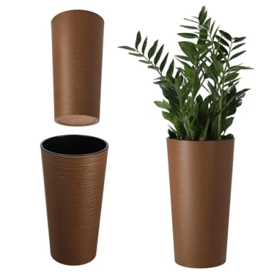 Image de KADAX Pot de Fleurs Haut pour Sublimer l&#039;Intérieur et l&#039;Extérieur, Alliance Parfaite Entre Design Moderne Fonctionnalité Exceptionnelle (Marron, 37 cm)