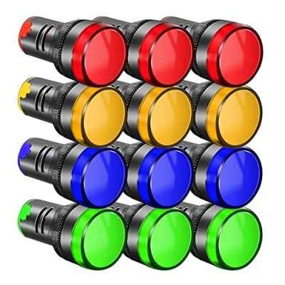 Image de Gebildet 12pcs 22mm Indicateur LED, Voyants LED Lumineux Indicateur,Voyant Indication Panneau Pilote AC/DC 12 24V 20mA,Indicateur de Lampe Signalisation(Rouge/Jaune/Bleu/Vert,Chaque 3pcs)