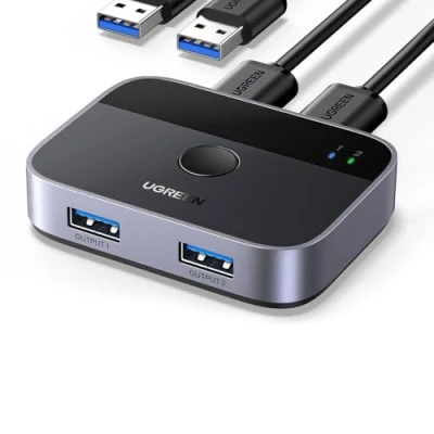Image de UGREEN Switch USB 3.0 5Gbps Commutateur KVM 2 Ports pour PC Entrées Sorties Aluminium Clavier Souris Clé Disque Dur Externe Imprimante Scanner Câbles A Inclus