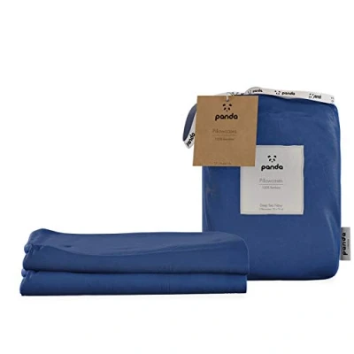 Image de Panda Taies d&#039;oreiller 100% Bambou Bleu Marine 50 x 75 cm