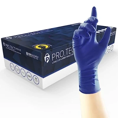 Image de NITREX Unigloves PRO.TECT GA0014 Latex HD gants jetables multi usages sans poudre Boîte de 50 Bleu foncé Taille L