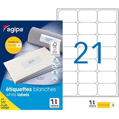Image de AGIPA Lot de 3 Boites 2100 étiquette 63,5x38,1 mm (21 x 100F A4) Multi usage Coin Rond Perm. Blanc