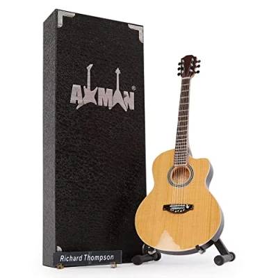 Image de Axman Richard Thompson Réplique de guitare miniature Cadeaux musique Ornementale faite à la main Échelle 1/4 Comprend une boîte présentation, étiquette nom et un support