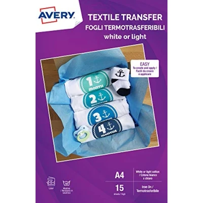 Image de Avery Papier pour transfert de textile/tissu imprimable coton léger, 1 par feuille A4
