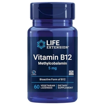 Image de Life Extension, Methylcobalamin (Vitamine B12), Dépôt, 1 Comprimé tous les 10 Jours, 5000mcg, 60 Comprimés à Sucer Végétaliens, Sans Gluten, Végétarien, Soja, OGM