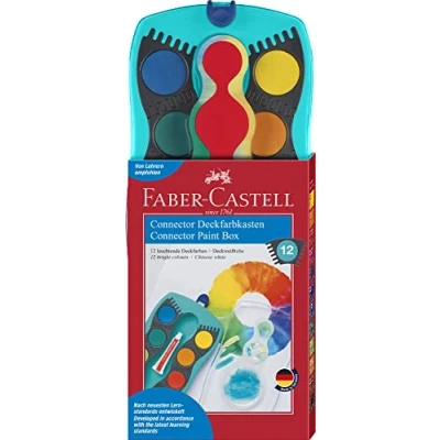 Image de Faber Castell 125003 Boîte de couleurs CONNECTOR avec 12 couleurs, blanc opaque, compartiment pour pinceaux et champ le nom inclus, turquoise, 1 pièce