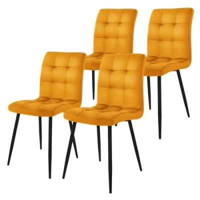 Image de ML Design Set de 4 Chaise Salle à Manger, Jaune Moutarde, Revêtement en Velours, Pieds Métal Noir, avec Dossier Ergonomique, Moderne, pour Le Salon Bureau Chambre Cuisine Table Manger