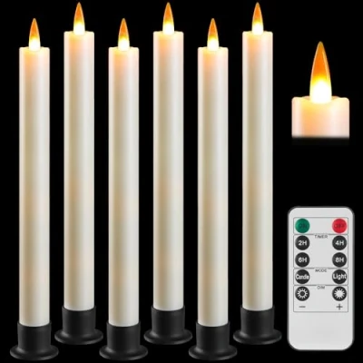 Image de Da by Bougie LED avec télécommande et minuterie, à piles, Mèche dynamique 3D, Set de 3, Ivoire 3 Bases Noires pour Maison, Mariage, Décoration Fête