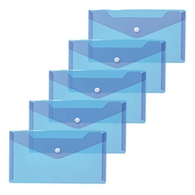 Image de HERMA 20036 Lot de 5 porte documents transparents en polypropylène avec bouton pression pour l&#039;école, l&#039;université, le bureau, les enveloppes Bleu 22 x 12 cm