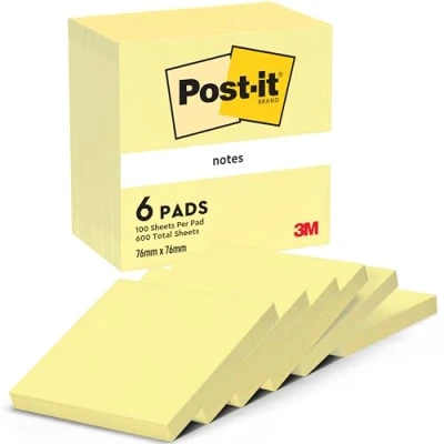 Image de Post it Notes jaunes 76x76mm 100 feuilles Lot de 6 blocs