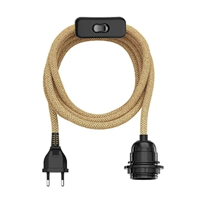 Image de ledscom.de câble de chanvre/câble textile LEKA, fiche, interrupteur, beige, 3 m, douille lampe, 1x E27 max. 60W, Led, Diy, applique, ampoule, table à manger, E27,