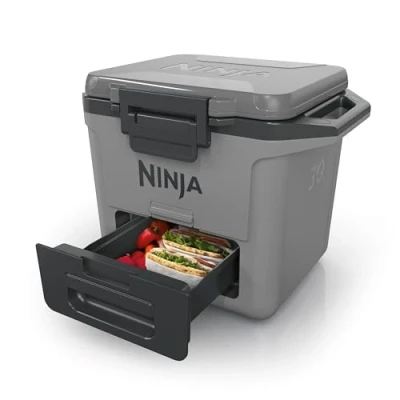 Image de Ninja FrostVault Hard Cooler 28L, Glacière de Haute qualité, Conserve la Glace jusqu&#039;à 5 Jours, tiroir Rangement Sec intégré à température réfrigérateur, 48 canettes, Gris Ardoise FB131EUGY