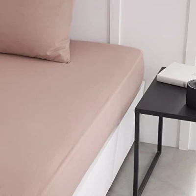 Image de TODAY Essential Drap Housse 90X190 cm 1 Personne 100% Coton Uni, Rose des Sables