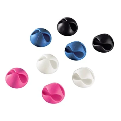 Image de Hama Porte câbles &quot;Candy&quot; (autocollant, 8 pièces pour un total de 12 câbles, réutilisation) Blanc, Noir, Rose, Bleu
