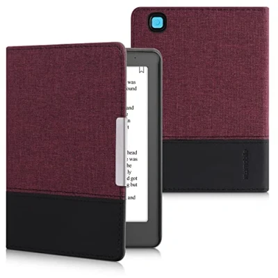 Image de kwmobile Étui liseuse Compatible avec Kobo Aura Edition 2 Housse Rabat magnétique en Tissu Canevas pour