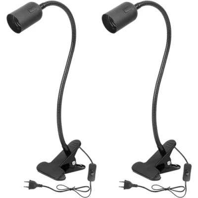 Image de 2PCS Lampe E27 à Pince,E27 Douille Ampoule Pince avec Interrupteur,Rotation de 360 Degrés,Base Table LED Col Cygne,pour Lecture,Maquillage,Eclairage pour Lit (Sans ampoule)