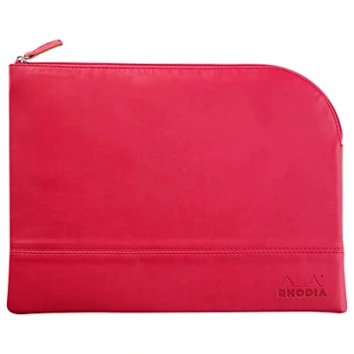 Image de RHODIA 116743C Pochette Zippée en Simili Cuir Framboise Taille L (21 x 28 cm) Coutures Véritables Intérieur Tissu Orange Rangement Documents, Petites Fournitures