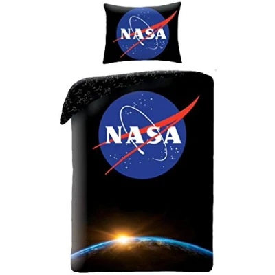 Image de Halantex NS4051 Nava Logo Espace noir profond Parure de lit simple Housse couette officielle Multicolore 100 % coton 140 x 200 cm + 70 90