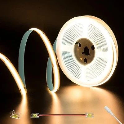 Image de PAUTIX Bande LED COB Blanc Chaud 2700K DC24V, 5M 480LEDs/M CRI90+ Ruban Flexible Lumineux pour Éclairage Domestique DIY, Projet d&#039;Ingénierie avec Connecteur 8mm (Alimentation Non Incluse)