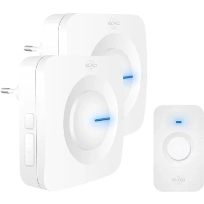 Image de ELRO DB3000 Sonnette de Porte sans Fil avec 2X Récepteur Plug in Batterie 64 Mélodies Distance : 300m Blanc
