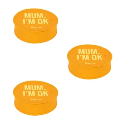 Image de Fisura Lot de 3 couvercles anti drogue « Mum, I&#039;m ok » pièces Protection boisson originale Couvercle réutilisable déversement en silicone