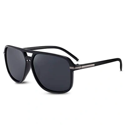 Image de LumiSyne Mode Lunettes De Soleil Conduite Hommes Polarisées Ultra Léger Monture Carré Rétro Double Pont UV 400 Plein Air Voyage Coffret Cadeau Noir mat